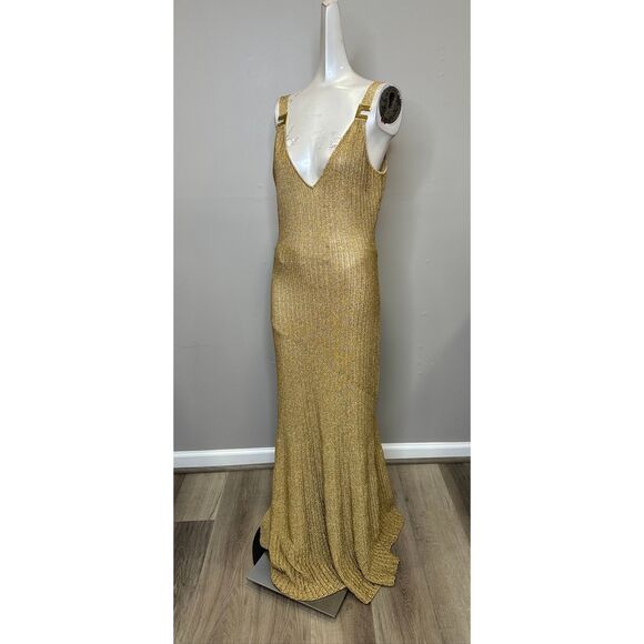 Elisabetta Franchi E. F. Metallic Ribbed Maxi Dress in Gold IT42/US6 $890 - Picture 5 of 11